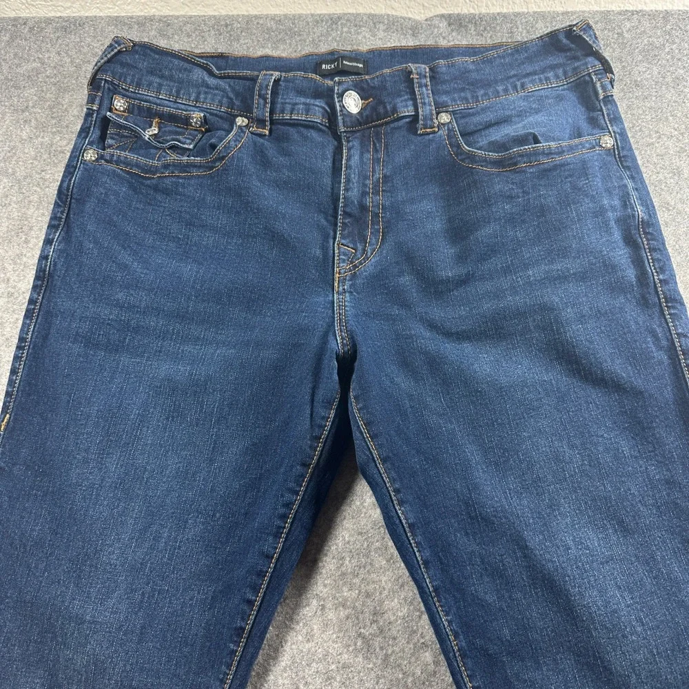 True Religion‎ Ricky Relaxed Straight Jeans Mens 38 Blue Dark Wash Flap Pocket